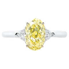 GIA Certified 1 Carat Fancy Yellow Oval Shape Diamond Gold Ring