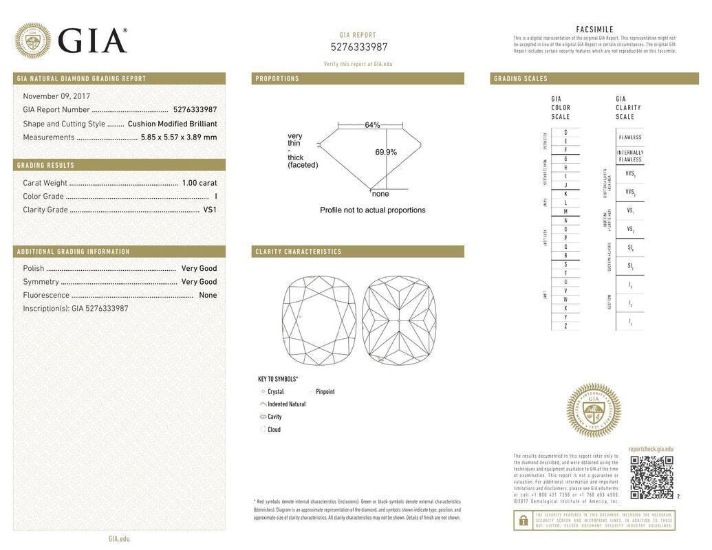 Contemporain Bague en platine avec diamant certifié GIA 1 carat Halo Cushion Cathedral Milgrain en vente