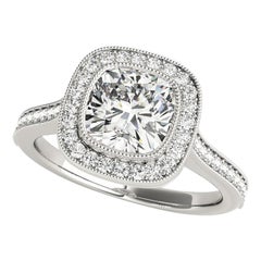 GIA Certified 1 Carat Halo Cushion Cathedral Milgrain Platinum Diamond Ring GIA Certified 1 Carat Halo Cushion Cathedral Milgrain Platinum Diamond Ring