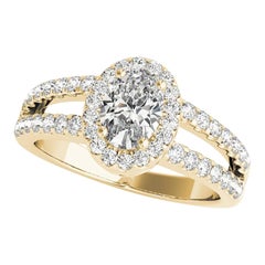 GIA Certified 1 Carat Halo Oval Filigree Split Shank Diamond Ring