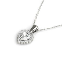 GIA Certified 1 Carat Heart Diamond Sunshine Halo White Gold Pendant