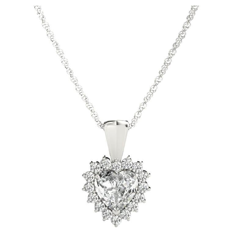 GIA Certified 1 Carat Heart Diamond Sunshine Halo White Gold Pendant