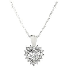 GIA Certified 1 Carat Heart Diamond Sunshine Halo White Gold Pendant