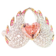 GIA Certified 1 Carat Natural Fancy Intense Orange-Pink Diamond Ring