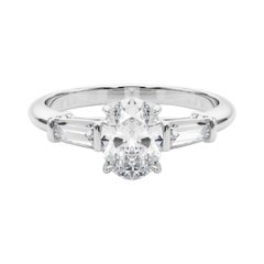 GIA Certified 1 Carat Oval & Baguette Classic 3-Stone Diamond Ring