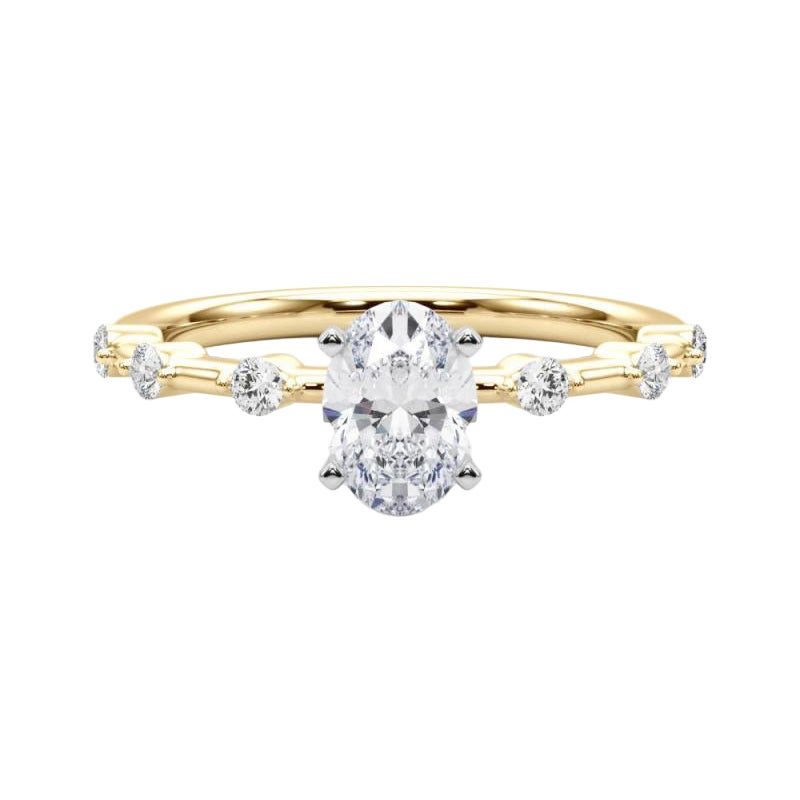 Anello di diamanti con gambo di bambù e diamante ovale da 1 carati certificato GIA