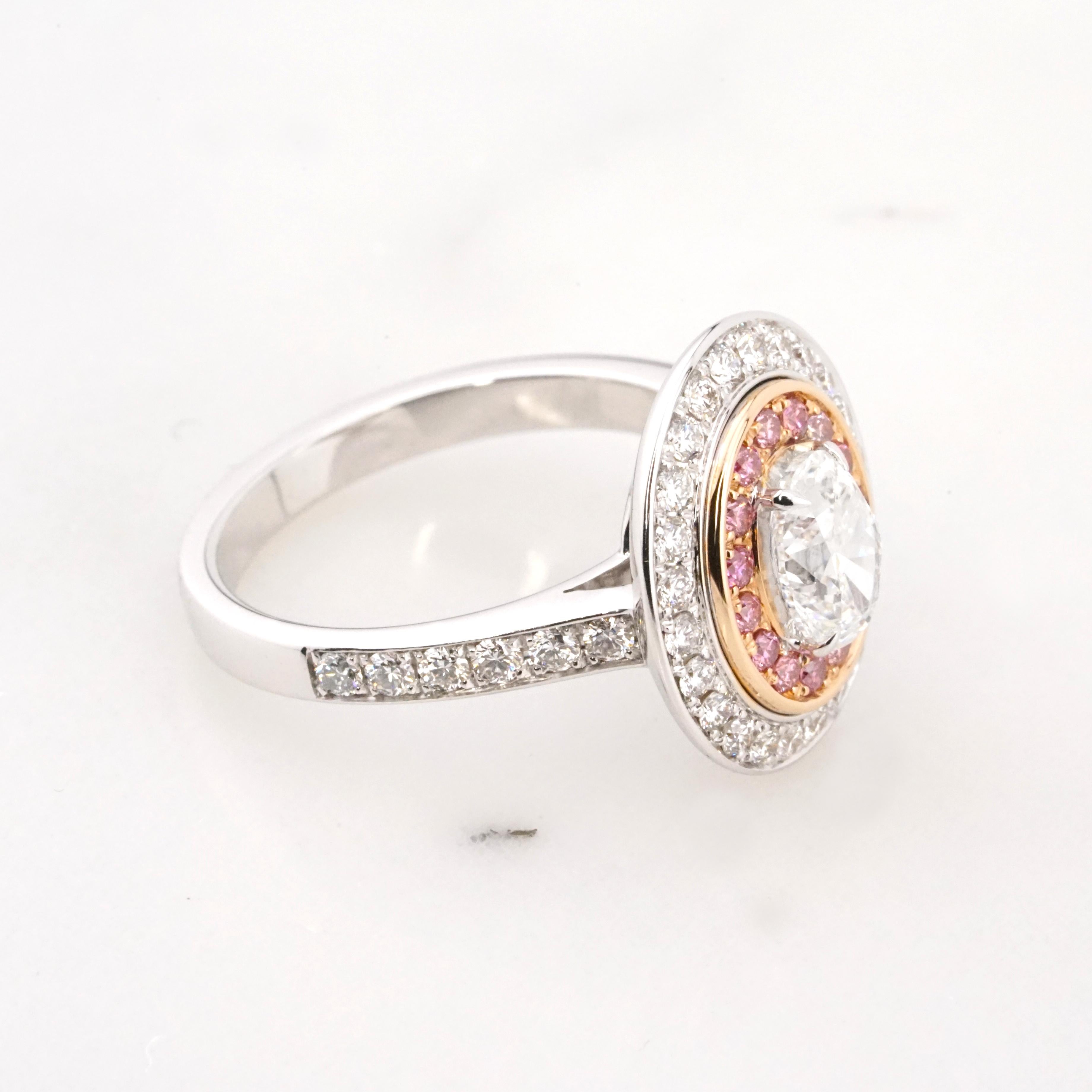 GIA-zertifizierter 1 Karat ovaler Soleste-Ring aus Weiß- und Roségold mit Diamanten (Zeitgenössisch) im Angebot