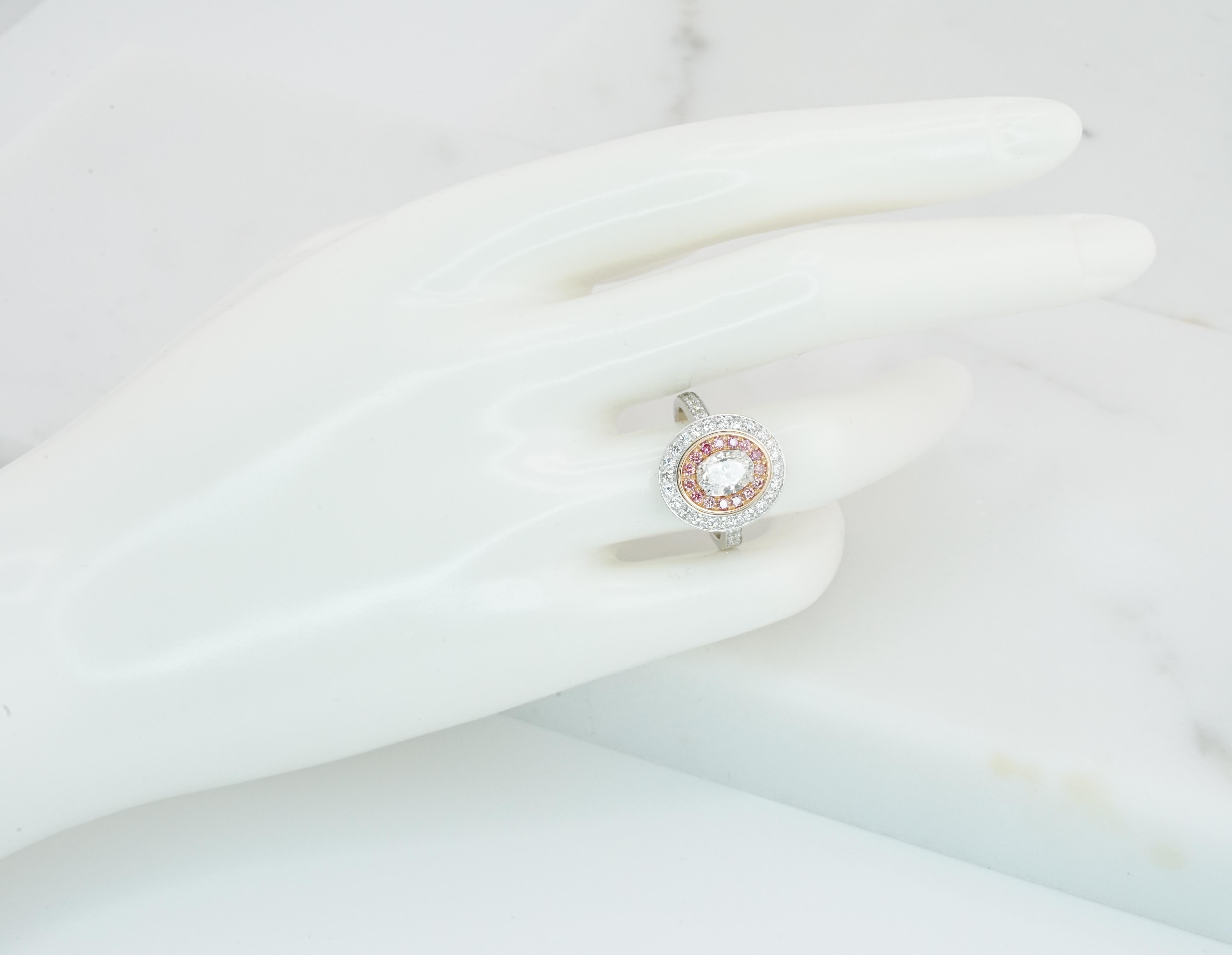 GIA-zertifizierter 1 Karat ovaler Soleste-Ring aus Weiß- und Roségold mit Diamanten im Angebot 1