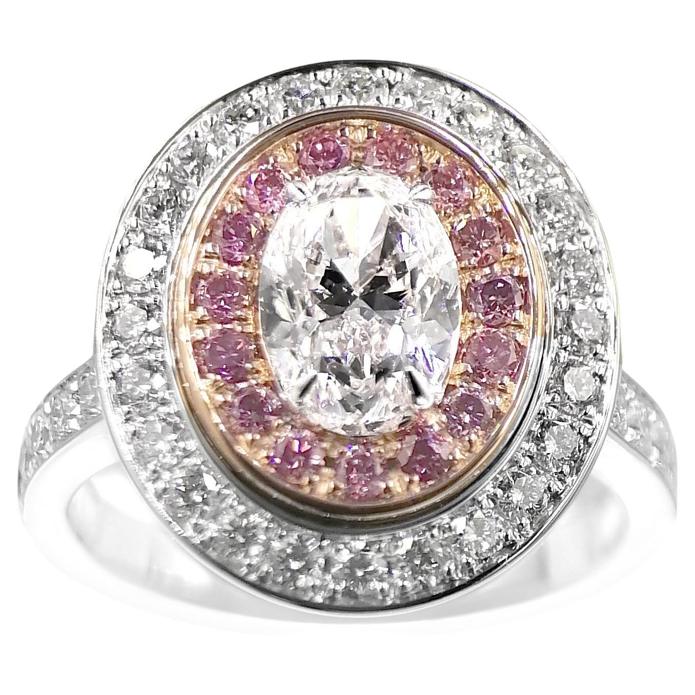2 Carat Oval White and Rose Gold Diamond Engagement Ring For Sale at