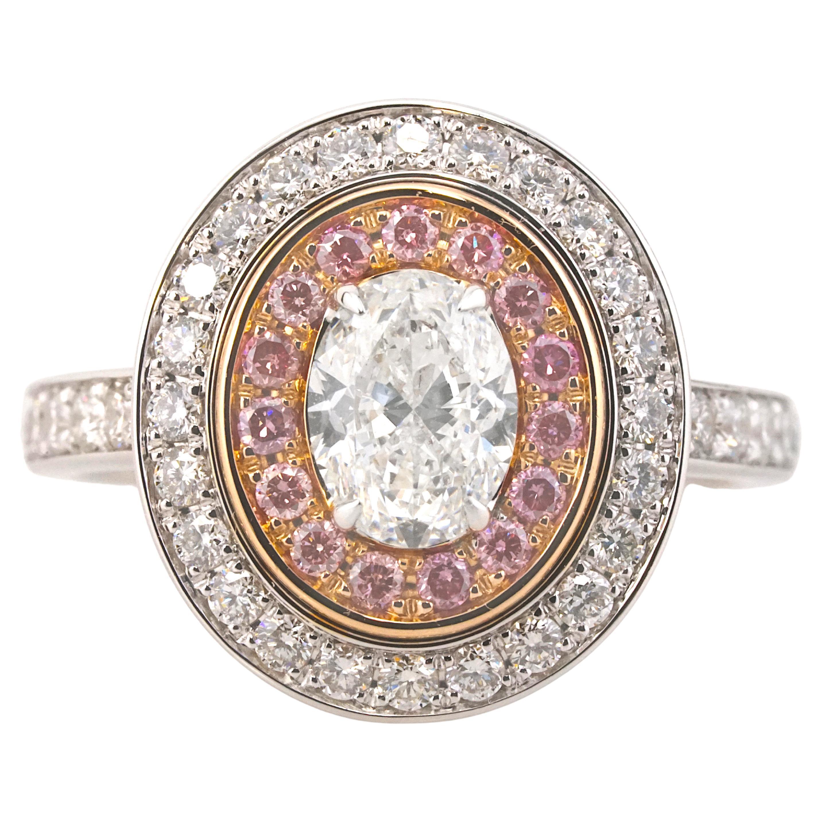 GIA-zertifizierter 1 Karat ovaler Soleste-Ring aus Weiß- und Roségold mit Diamanten