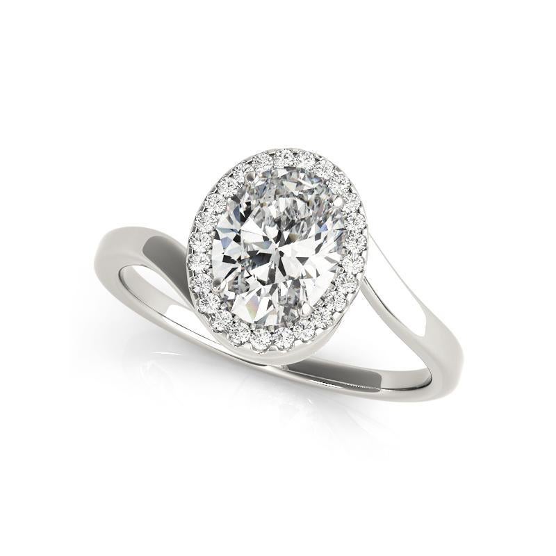 GIA zertifiziert 1 Karat Oval Halo gebogen Bypass 18K Weißgold Diamantring (Ovalschliff) im Angebot