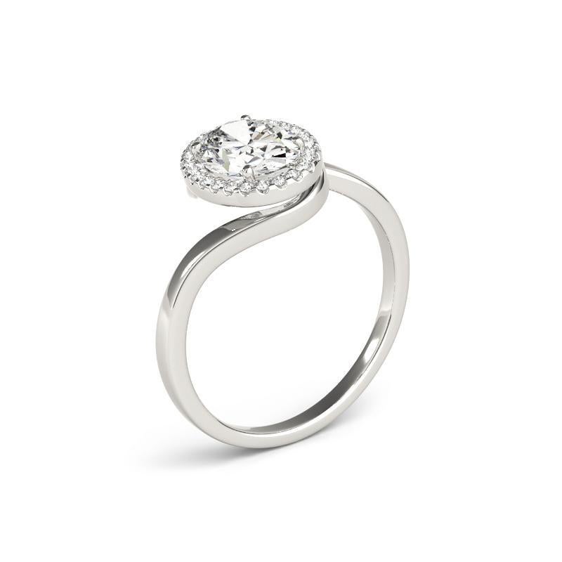 GIA zertifiziert 1 Karat Oval Halo gebogen Bypass 18K Weißgold Diamantring Damen im Angebot
