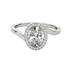 GIA zertifiziert 1 Karat Oval Halo gebogen Bypass 18K Weißgold Diamantring