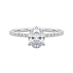 GIA Certified 1 Carat Oval Halo Half Eternity  Diamond Ring