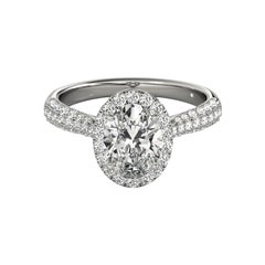 GIA Certified 1 Carat Oval Halo Multi-Row 18K White Gold Diamond Ring