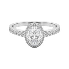 GIA Certified 1 Carat Oval Halo Pave Anello con diamanti in oro bianco 18K