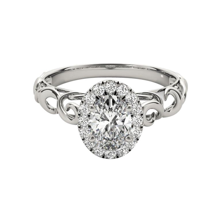 Bague à diamant cathédrale certifiée GIA de 1 carats avec halo ovale et ruban