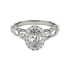 Bague à diamant cathédrale certifiée GIA de 1 carats avec halo ovale et ruban