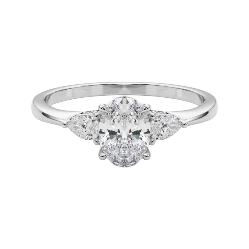 GIA Certified 1 Carat Oval & Pear Three-Stone  Diamond Ring
