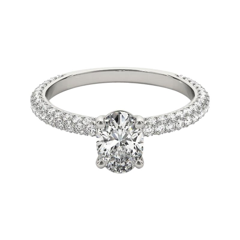 GIA zertifiziert 1 Karat Oval Solitär Pave 18K Weißgold Diamantring