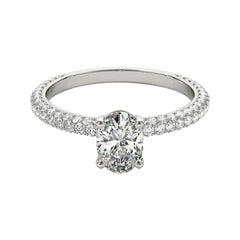 GIA zertifiziert 1 Karat Oval Solitär Pave 18K Weißgold Diamantring