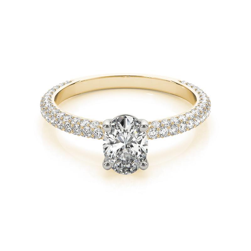 Anillo de diamantes de oro amarillo de 18 quilates con solitario ovalado y pavé certificado por GIA de 1 quilate Corte oval en venta