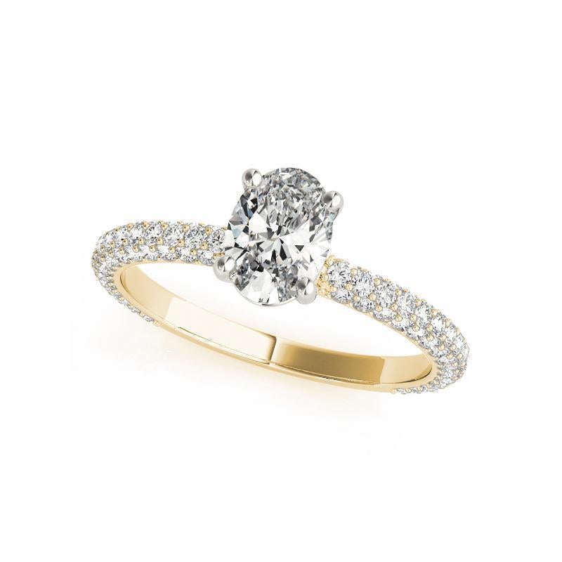 Anillo de diamantes de oro amarillo de 18 quilates con solitario ovalado y pavé certificado por GIA de 1 quilate en Nuevo estado para la venta en New York, NY