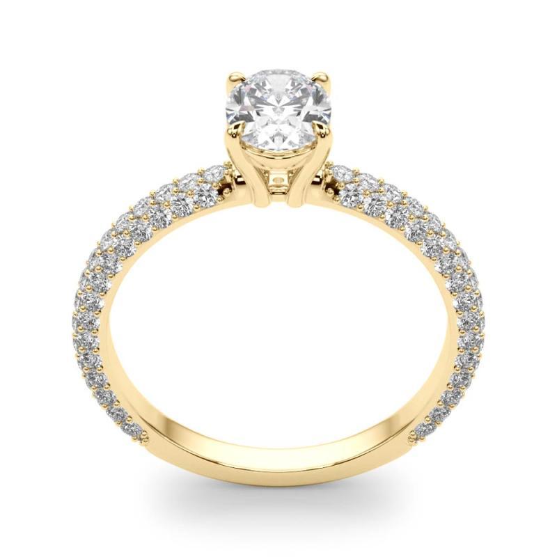 Anillo de diamantes de oro amarillo de 18 quilates con solitario ovalado y pavé certificado por GIA de 1 quilate en venta 1