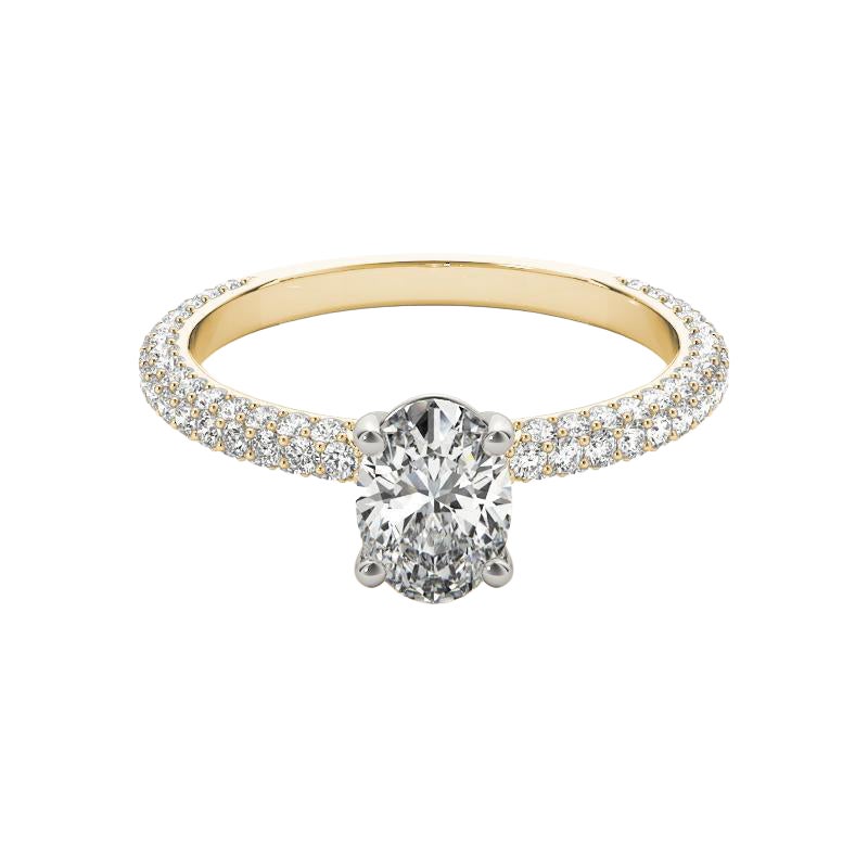 GIA Certified 1 Carat Oval Solitaire Pave 18K Yellow Gold Diamond Ring