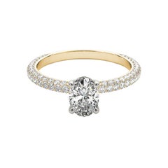 GIA Certified 1 Carat Oval Solitaire Pave 18K Yellow Gold Diamond Ring