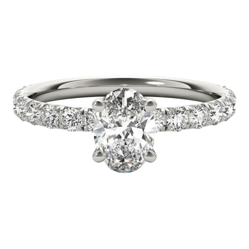 GIA Certified 1 Carat Oval Solitaire & Pave  Diamond Ring