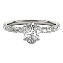 GIA Certified 1 Carat Oval Solitaire & Pave  Diamond Ring