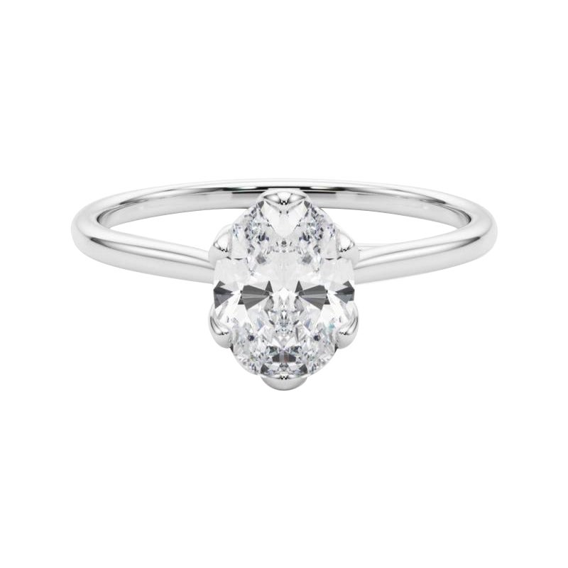 Bague diamant cathédrale Tulip solitaire ovale de 1 carat certifiée GIA