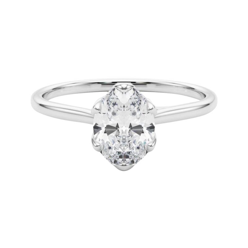 Bague diamant cathédrale Tulip solitaire ovale de 1 carat certifiée GIA