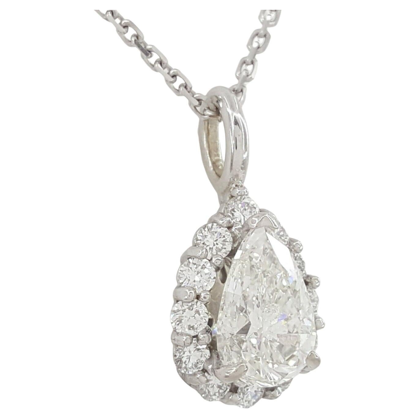 GIA Certified 1.00 Carat Pear Cut Diamond D Color VVS1 Clarity Pendant with Halo In New Condition For Sale In Chicago, IL