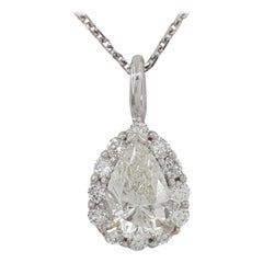 GIA Certified 1 Carat Pear Cut Diamond I Color VS2 Clarity Pendant with Halo