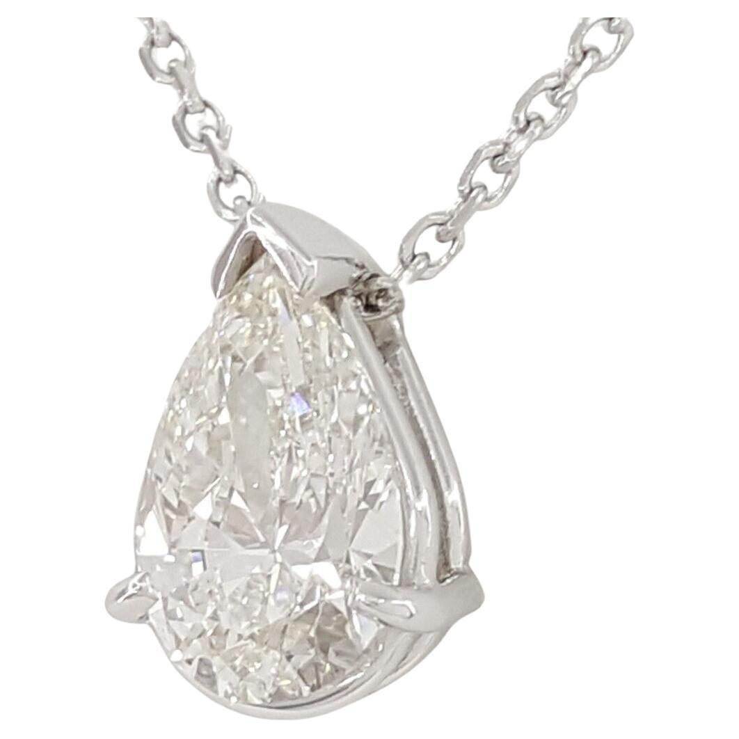 Women's or Men's GIA Certified 1 Carat  Pear Cut Diamond Pendant Necklace For Sale