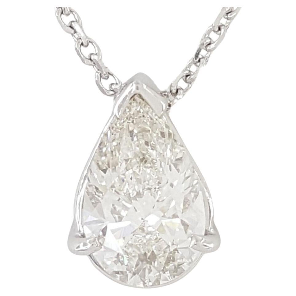 GIA Certified 1 Carat  Pear Cut Diamond Pendant Necklace