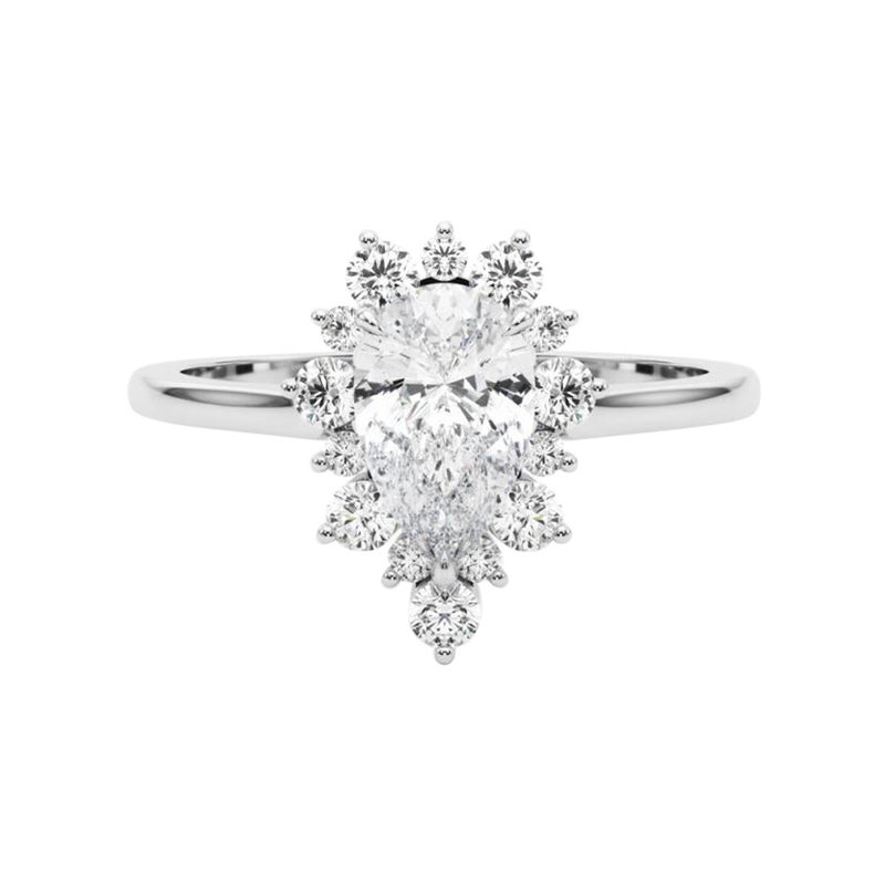 GIA zertifiziert 1 Karat Birne Halo Cluster 18K Weißgold Diamantring im Angebot