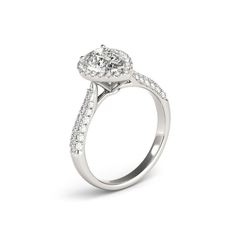 Donna Anello con diamante aureolato a più file in oro bianco 18 carati certificato GIA da 1 carato con pera in vendita