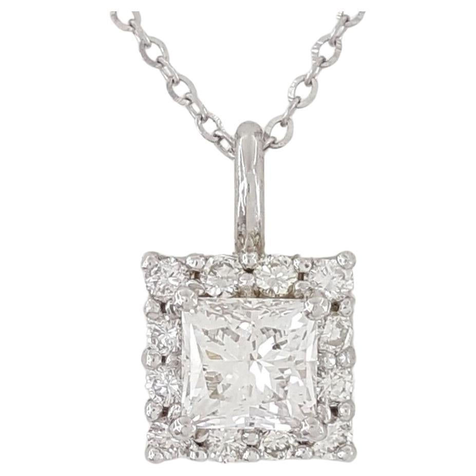 GIA Certified 1.00 Carat Princess Brilliant Cut Diamond E Color Pendant Necklace Neuf - En vente à Chicago, IL