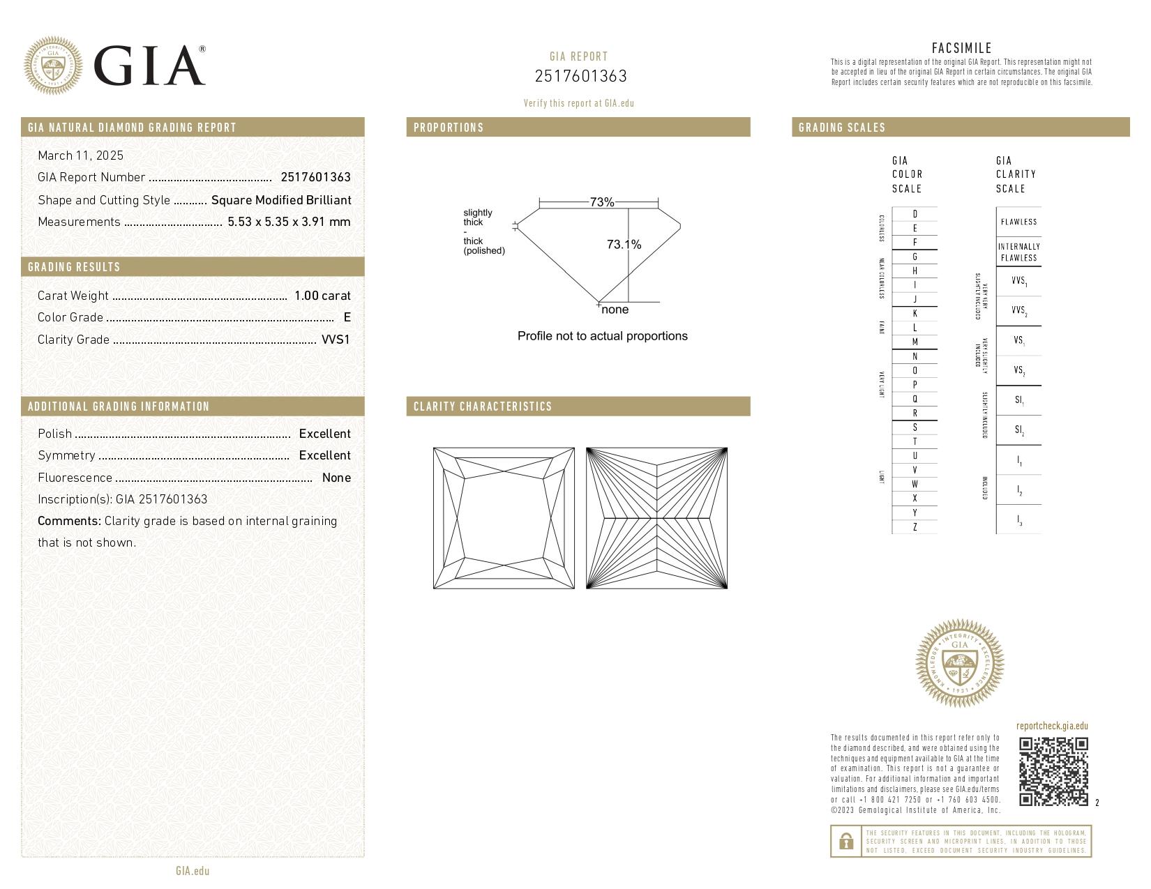 GIA Certified 1.00 Carat Princess Brilliant Cut Diamond E Color Pendant Necklace Unisexe en vente
