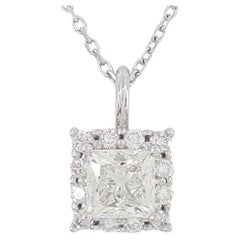 GIA Certified 1.00 Carat Princess Brilliant Cut Diamond E Color Pendant Necklace