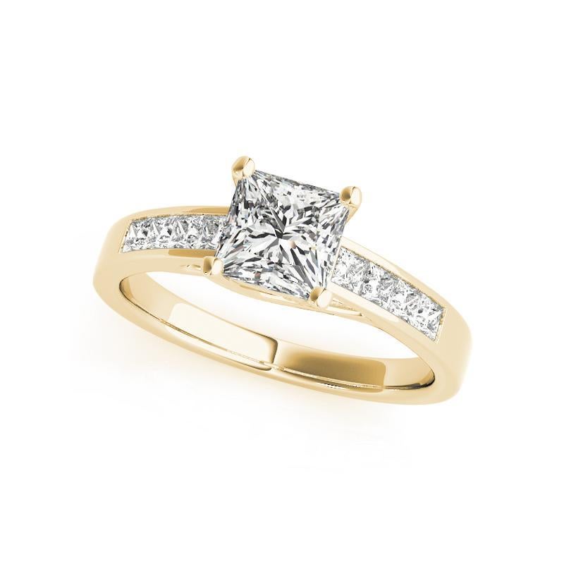 Taglio princess GIA Certified 1 Carat Princess Channel Set Cathedral Diamond Ring in vendita