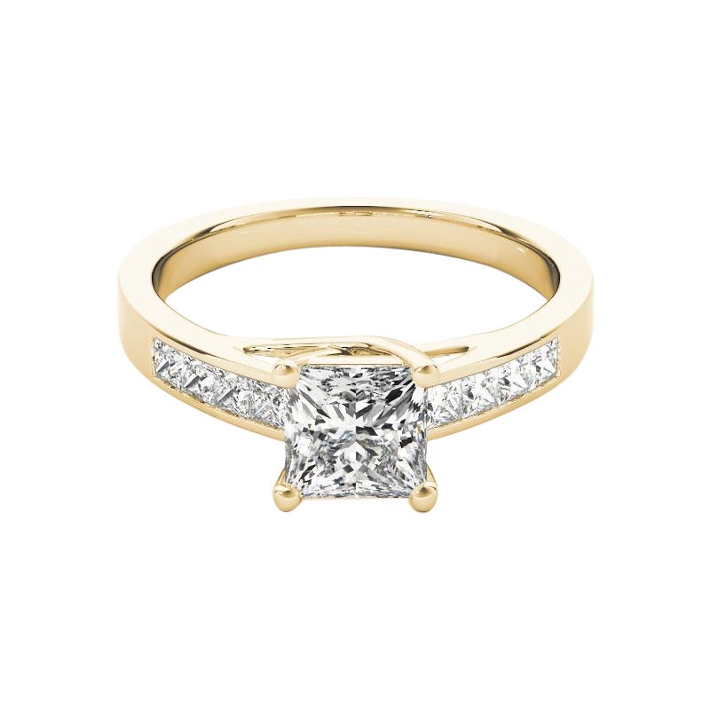 GIA Certified 1 Carat Princess Channel Set Cathedral Diamond Ring