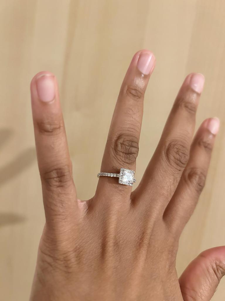 For Sale:  GIA Certified 1 Carat Princess cut Diamond Ring in Platinum 7