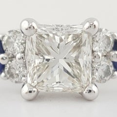 GIA Certified 1 Carat Princess Cut Diamond Sapphire Platinum Ring