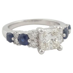 GIA Certified 1 Carat Princess Cut Diamond Sapphire Platinum Ring