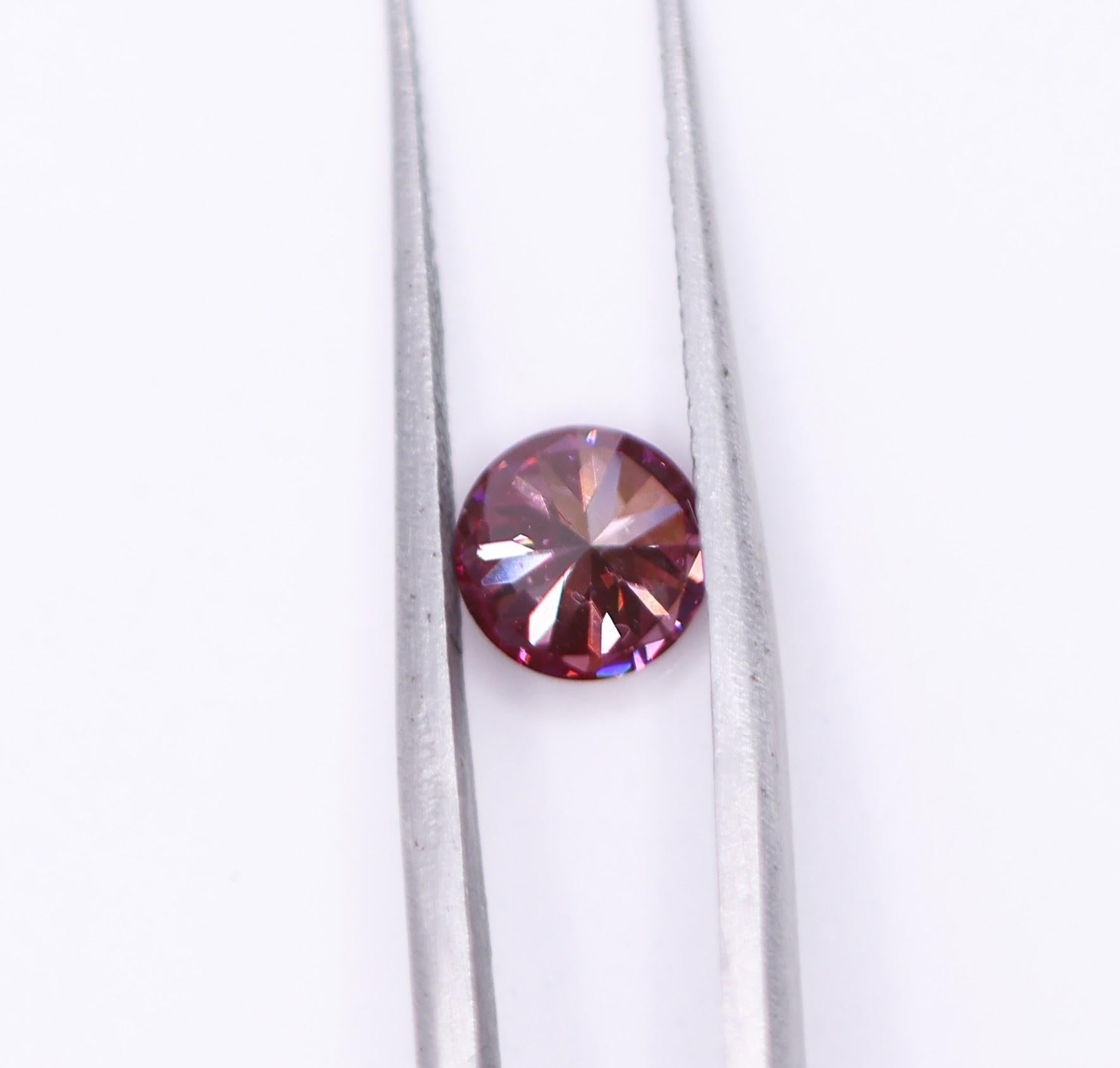 Modernist GIA Certified 1 Carat Purplish Pink Diamond Earth Mined Brilliant Round 6.5mm For Sale