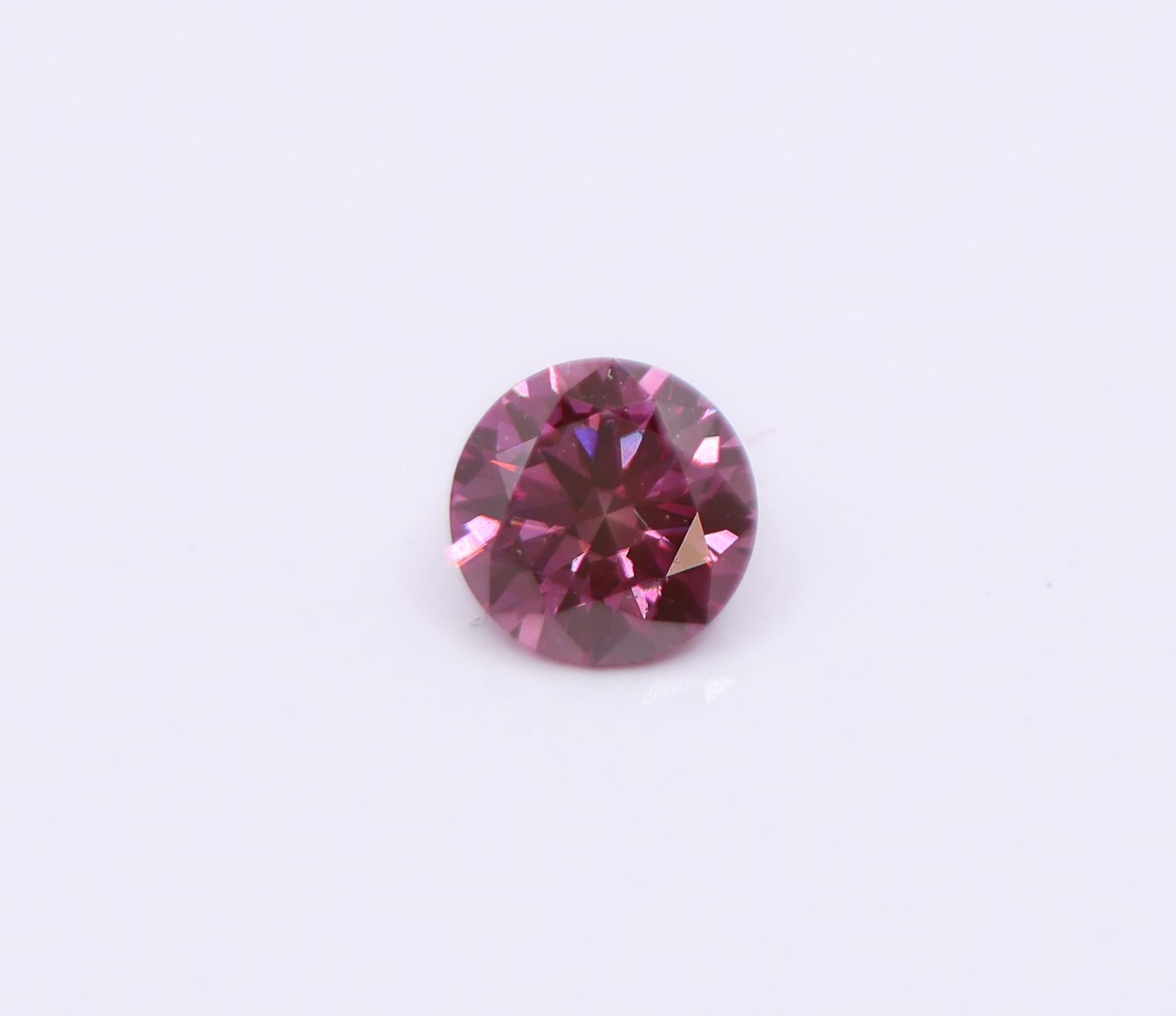 Women's GIA Certified 1 Carat Purplish Pink Diamond Earth Mined Brilliant Round 6.5mm For Sale